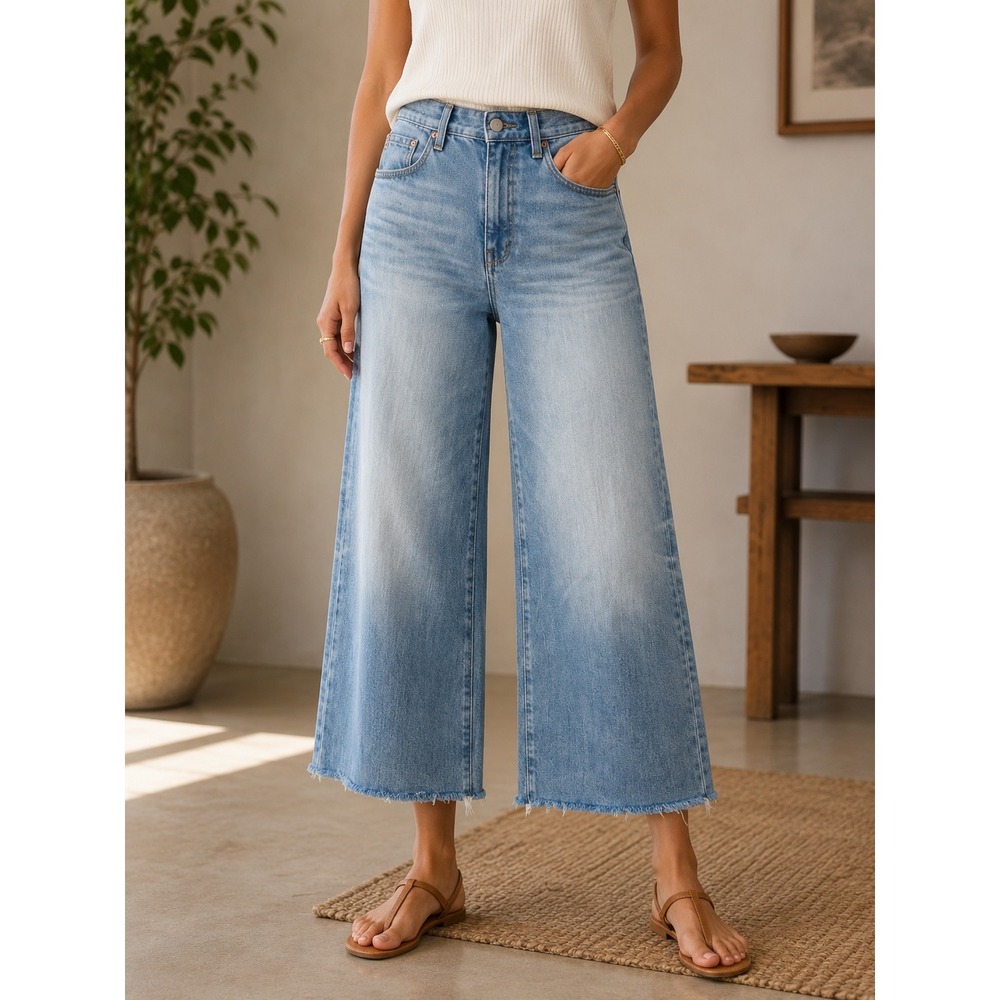 AG Adriano Goldschmied Saige Wide Leg Crop Jeans High Rise Light Wash Denim 29